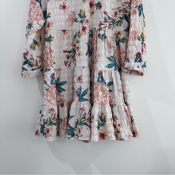 Zara Sharon 3/4 sleeve ruffle tiered floral dress multicolor pink green medium - Picture 4 of 7